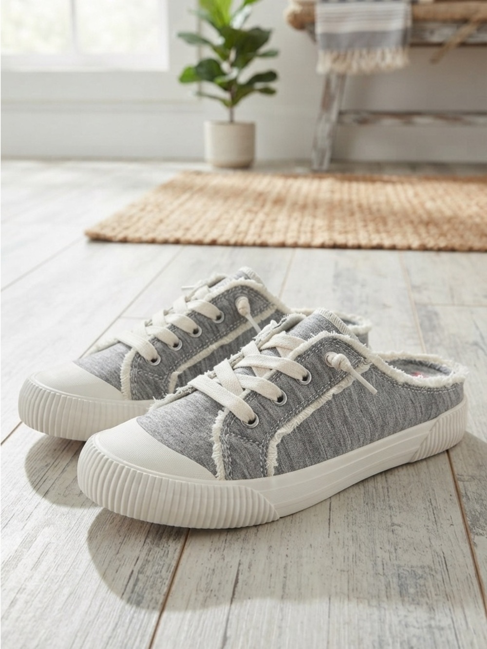 Jellypop Gray Slip-On Sneaker Mules with Cream Accents
